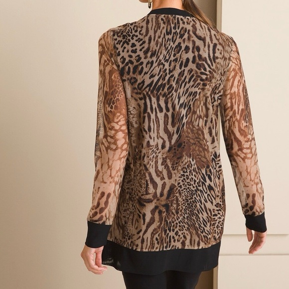 CHICO’S Animal Print Cardigan Lightweight Mesh Button Front Long Sleeve Stretch - Picture 2 of 11